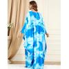 imageFlygo Womens Batwing Tie Dye Printed Long Sleeve Oversized Maxi Dress Sleep LoungewearTie Dye BlueOne Size