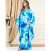 imageFlygo Womens Batwing Tie Dye Printed Long Sleeve Oversized Maxi Dress Sleep LoungewearTie Dye BlueOne Size