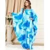 imageFlygo Womens Batwing Tie Dye Printed Long Sleeve Oversized Maxi Dress Sleep LoungewearTie Dye BlueOne Size
