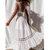imageFlygo Womens Boho Lace Maxi Dress Backless Square Neck Swing Party Beach DressesWhite