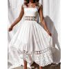 imageFlygo Womens Boho Lace Maxi Dress Backless Square Neck Swing Party Beach DressesWhite