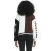 imageFlygo Womens Cropped Varsity Jacket Baseball Jacket Colorblock Letter Print Y2k Button Down Bomber UniformBrown