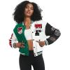 imageFlygo Womens Cropped Varsity Jacket Baseball Jacket Colorblock Letter Print Y2k Button Down Bomber UniformGreen