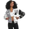 imageFlygo Womens Cropped Varsity Jacket Baseball Jacket Colorblock Letter Print Y2k Button Down Bomber UniformGrey