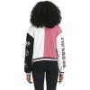 imageFlygo Womens Cropped Varsity Jacket Baseball Jacket Colorblock Letter Print Y2k Button Down Bomber UniformPink