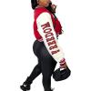 imageFlygo Womens Cropped Varsity Jacket Baseball Jacket Colorblock Letter Print Y2k Button Down Bomber UniformRed