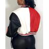 imageFlygo Womens Cropped Varsity Jacket Baseball Jacket Colorblock Letter Print Y2k Button Down Bomber UniformRed