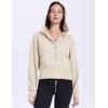 imageFlygo Womens Cropped Zip Up Hoodie Long Sleeve Drop Shoulder Sweatshirts Casual Ribbed Hem Workout Top Jacket with PocketsBeige
