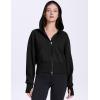 imageFlygo Womens Cropped Zip Up Hoodie Long Sleeve Drop Shoulder Sweatshirts Casual Ribbed Hem Workout Top Jacket with PocketsBlack