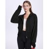 imageFlygo Womens Cropped Zip Up Hoodie Long Sleeve Drop Shoulder Sweatshirts Casual Ribbed Hem Workout Top Jacket with PocketsBlack