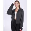 imageFlygo Womens Cropped Zip Up Hoodie Long Sleeve Drop Shoulder Sweatshirts Casual Ribbed Hem Workout Top Jacket with PocketsDark Grey