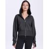 imageFlygo Womens Cropped Zip Up Hoodie Long Sleeve Drop Shoulder Sweatshirts Casual Ribbed Hem Workout Top Jacket with PocketsDark Grey