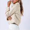 imageFlygo Womens Cropped Zip Up Lapel Shaggy Teddy Fleece Jacket Faux Fur CoatBeige
