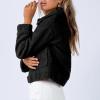 imageFlygo Womens Cropped Zip Up Lapel Shaggy Teddy Fleece Jacket Faux Fur CoatBlack