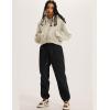imageFlygo Womens Fleece Hoodie Sweatshirt Cropped Drawstring Hooded Crop Tops Pullover with Kangaroo PocketBeige