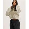 imageFlygo Womens Fleece Hoodie Sweatshirt Cropped Drawstring Hooded Crop Tops Pullover with Kangaroo PocketBeige
