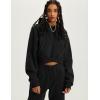 imageFlygo Womens Fleece Hoodie Sweatshirt Cropped Drawstring Hooded Crop Tops Pullover with Kangaroo PocketBlack