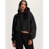 imageFlygo Womens Fleece Hoodie Sweatshirt Cropped Drawstring Hooded Crop Tops Pullover with Kangaroo PocketBlack