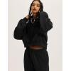 imageFlygo Womens Fleece Hoodie Sweatshirt Cropped Drawstring Hooded Crop Tops Pullover with Kangaroo PocketBlack
