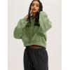 imageFlygo Womens Fleece Hoodie Sweatshirt Cropped Drawstring Hooded Crop Tops Pullover with Kangaroo PocketGrey Green