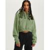 imageFlygo Womens Fleece Hoodie Sweatshirt Cropped Drawstring Hooded Crop Tops Pullover with Kangaroo PocketGrey Green