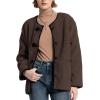 imageFlygo Womens Fleece Jacket Casual Lightweight Sherpa Jacket Fuzzy Faux Fur Coat Oversized Shearling JacketsBrownS