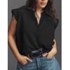 imageFlygo Womens Flutter Sleeve V Neck Tank Tops Button Down Casual Frilled Ruffle Solid Pleated Summer Blouse ShirtsBlack