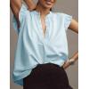 imageFlygo Womens Flutter Sleeve V Neck Tank Tops Button Down Casual Frilled Ruffle Solid Pleated Summer Blouse ShirtsLight Blue