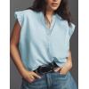 imageFlygo Womens Flutter Sleeve V Neck Tank Tops Button Down Casual Frilled Ruffle Solid Pleated Summer Blouse ShirtsLight Blue