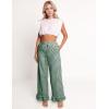 imageFlygo Womens Gingham Pants Y2K Cotton Wide Leg Ruffle Hem Lounge Pants Plaid Elastic Wasited Trouser with PocketsDarkgreen