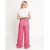 imageFlygo Womens Gingham Pants Y2K Cotton Wide Leg Ruffle Hem Lounge Pants Plaid Elastic Wasited Trouser with PocketsWine