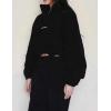 imageFlygo Womens Half Zip Shaggy Faux Shearling Fleece Sweatshirt Crop Pullover TopsBlack