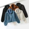 imageFlygo Womens Half Zip Shaggy Faux Shearling Fleece Sweatshirt Crop Pullover TopsBrown
