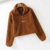 imageFlygo Womens Half Zip Shaggy Faux Shearling Fleece Sweatshirt Crop Pullover TopsBrown