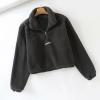 imageFlygo Womens Half Zip Shaggy Faux Shearling Fleece Sweatshirt Crop Pullover TopsGrey