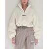 imageFlygo Womens Half Zip Shaggy Faux Shearling Fleece Sweatshirt Crop Pullover TopsWhite