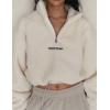 imageFlygo Womens Half Zip Shaggy Faux Shearling Fleece Sweatshirt Crop Pullover TopsWhite