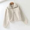 imageFlygo Womens Half Zip Shaggy Faux Shearling Fleece Sweatshirt Crop Pullover TopsWhite