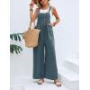 imageFlygo Womens Overalls Loose Fit Cotton Linen Bib Overall Wide Leg Jumpsuit Rompers with PocketsBlue Grey