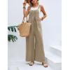 imageFlygo Womens Overalls Loose Fit Cotton Linen Bib Overall Wide Leg Jumpsuit Rompers with PocketsKhaki
