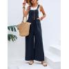 imageFlygo Womens Overalls Loose Fit Cotton Linen Bib Overall Wide Leg Jumpsuit Rompers with PocketsNavy Blue