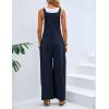 imageFlygo Womens Overalls Loose Fit Cotton Linen Bib Overall Wide Leg Jumpsuit Rompers with PocketsNavy Blue