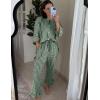 imageFlygo Womens Plaid Pajamas Sets 2 Piece Cotton Pj Set Puff Sleeve Ruffle Babydoll Shirt Gingham Pants Lounge SetsDark Green
