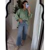 imageFlygo Womens Plaid Pajamas Sets 2 Piece Cotton Pj Set Puff Sleeve Ruffle Babydoll Shirt Gingham Pants Lounge SetsDark Green