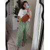 imageFlygo Womens Plaid Pajamas Sets 2 Piece Cotton Pj Set Puff Sleeve Ruffle Babydoll Shirt Gingham Pants Lounge SetsDark Green