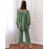 imageFlygo Womens Plaid Pajamas Sets 2 Piece Cotton Pj Set Puff Sleeve Ruffle Babydoll Shirt Gingham Pants Lounge SetsDark Green