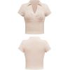 imageFlygo Womens Sexy V Neck Short Sleeve Collared Ribbed Tee Crop Top Golf Polo ShirtApricot