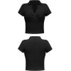 imageFlygo Womens Sexy V Neck Short Sleeve Collared Ribbed Tee Crop Top Golf Polo ShirtBlack
