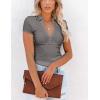 imageFlygo Womens Sexy V Neck Short Sleeve Collared Ribbed Tee Crop Top Golf Polo ShirtGrey