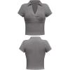 imageFlygo Womens Sexy V Neck Short Sleeve Collared Ribbed Tee Crop Top Golf Polo ShirtGrey